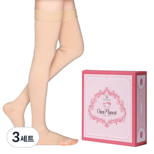 글램모먼트 메디컬 서포트 오픈토 하이 의료기기 압박 스타킹, 3세트, 허벅지형