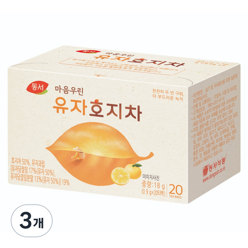 동서 마음우린 유자호지차, 3개, 20개입, 0.9g