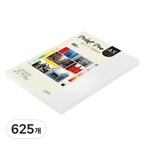 종이문화 프린트프로 얇은 칼라복사지 No 30 스노우화이트 80g, A5, 625개