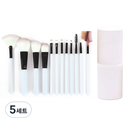 더벨라 페이스 메이크업 파우더 브러쉬 12종 세트, 5세트, 화이트