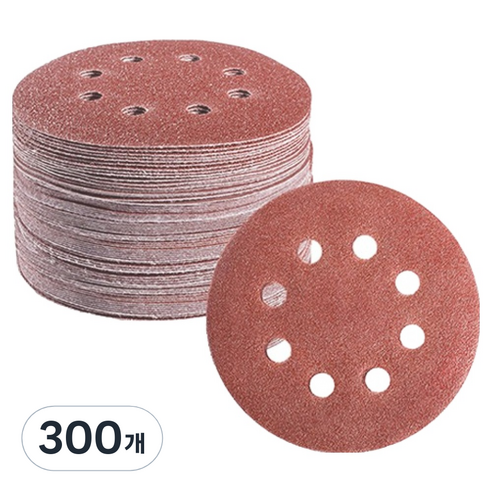 OON 원형 사포 샌딩 페이퍼 8홀 800방 125mm, 300개