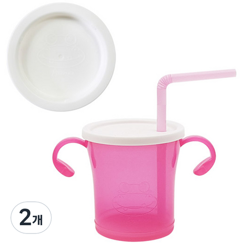 아가프라 3WAY 빨대컵 180ml, 핑크, 2개