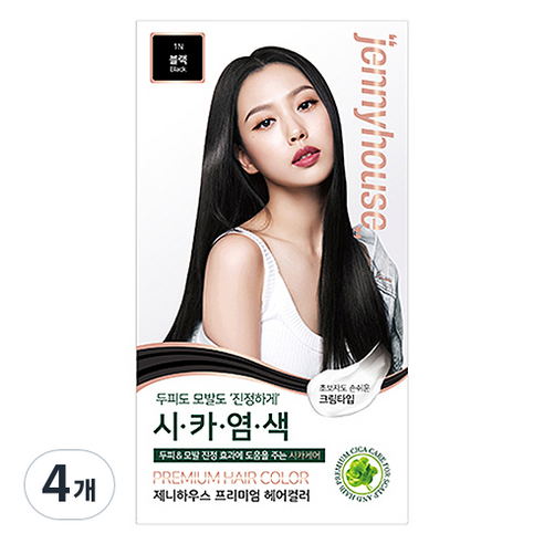 제니하우스코스메틱 프리미엄 헤어컬러 염모제, 블랙1N, 4개