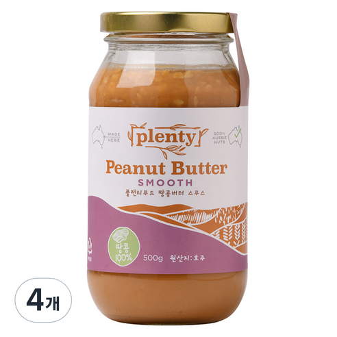 Plenty 땅콩버터 스무스, 500g, 4개
