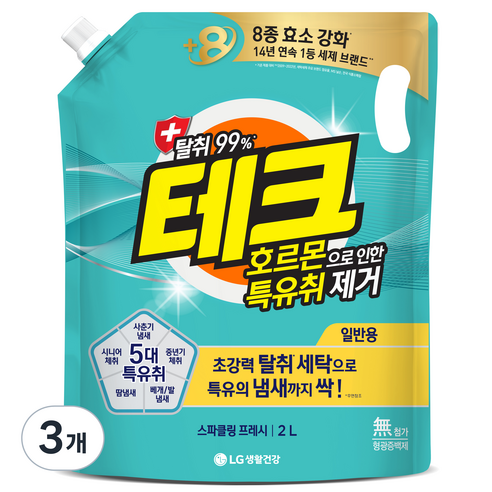 테크 호르몬 특유취 제거 액체세제 일반 리필, 3개, 2L