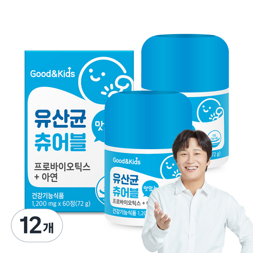 굿앤키즈 내츄럴플러스 유산균 츄어블, 60정, 12개