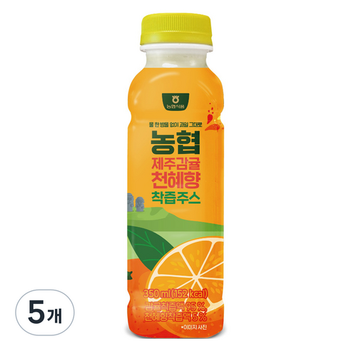 농협식품 제주감귤 천혜향 착즙주스, 5개, 350ml