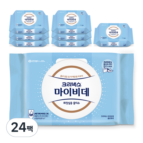 마이비데 클린케어 화장실용 물티슈 캡형, 80개입, 24개