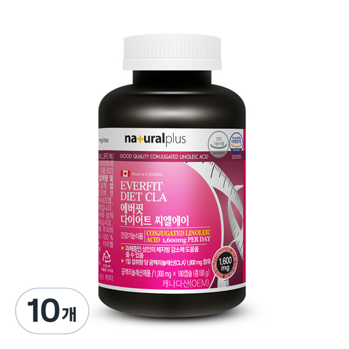 내츄럴플러스 에버핏 다이어트 씨엘에이 공액 리놀레산, 180캡슐, 10개