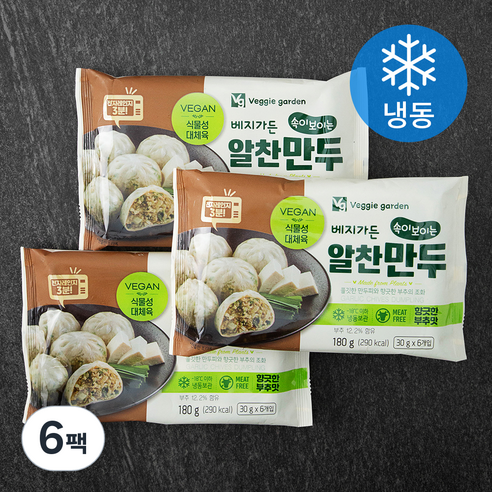 베지가든 속이 보이는 알찬만두 향긋한 부추맛 (냉동), 180g, 6팩