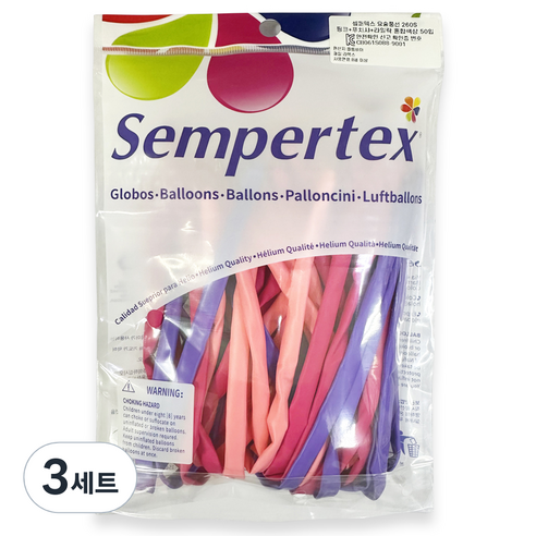 셈퍼텍스 요술풍선 260S 50p 세트, 핑크, 푸치샤, 라일락, 3세트
