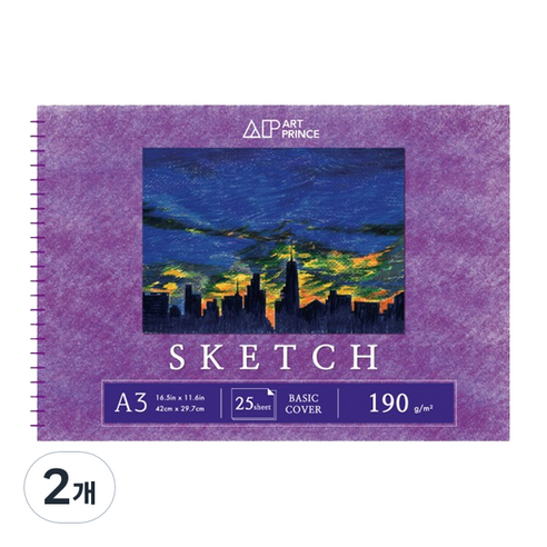 두성 아트프린스 스케치 스프링 스케치북 190g S02, A3, 25매, 2개