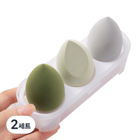 에이홉 다양한 모양의 소프트 에어쿠션퍼프 3구 + 보관함 세트, 2세트, 그린