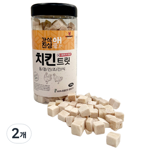 레드퍼피 반려동물 간식애진심 트릿 동결건조 통간식, 닭고기맛, 125g, 2개