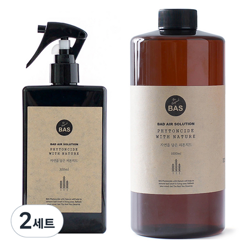 BAS 자연을 담은 피톤치드 원액 탈취제 스프레이 본품 300ml + 리필 1L 세트, 2세트