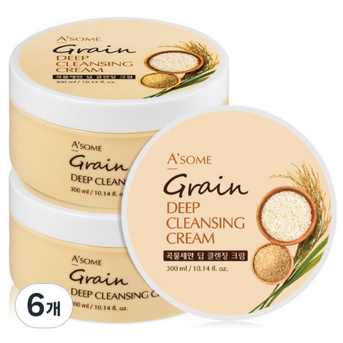 ASOME 대용량 곡물세안 딥 클렌징 크림, 300ml, 6개