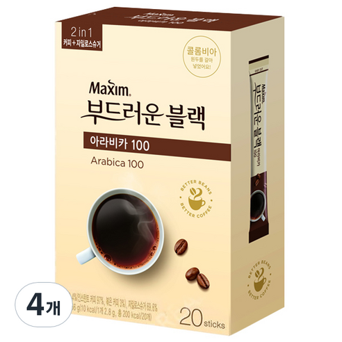 맥심 아라비카100 부드러운 블랙 커피믹스, 2.8g, 20개입, 4개