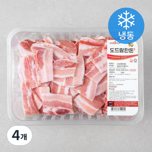 도드람한돈 복고삼겹살 구이용 (냉동), 1200g, 4개