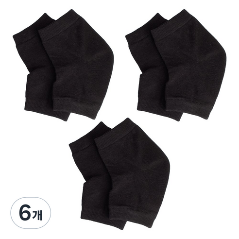 풋인솔 뒤꿈치 보호 양말 3세트, 6개, 블랙