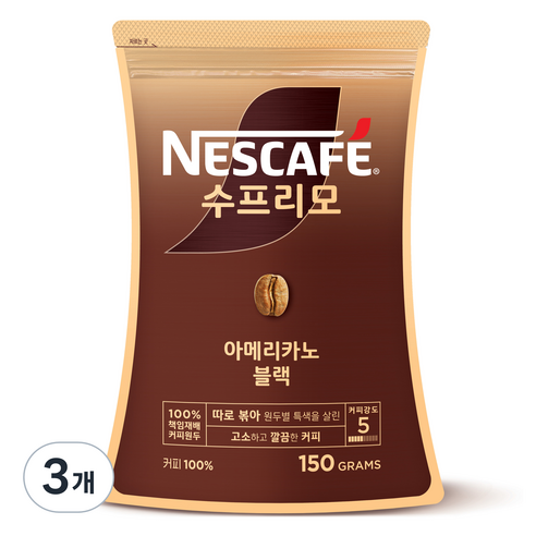 네스카페 수프리모 아메리카노 블랙 파우치, 150g, 3개, 1개입