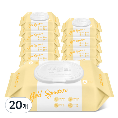 꿈토리 더 도톰한 골드 아기 물티슈 캡형 65gsm, 60매, 20개