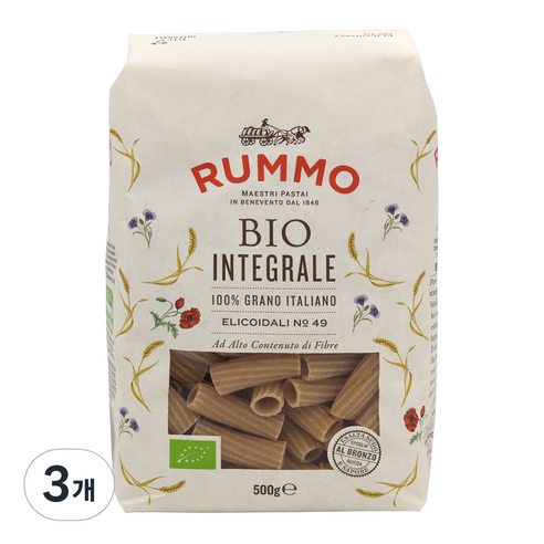 룸모 유기농 통밀 엘리코이달리 파스타, 500g, 3개