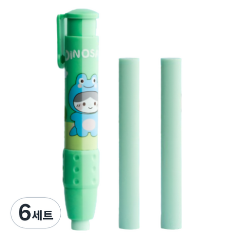 꼬까 슬라이드 캐릭터 지우개 팬 본체 + 리필 2p 세트, 그린, 6세트