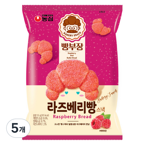 농심 빵부장 라즈베리맛, 55g, 5개