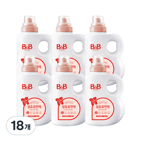 비앤비 섬유유연제 자스민 로즈 본품, 1.5L, 18개