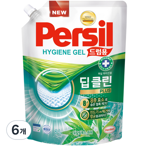 퍼실 하이진젤 드럼용 액상세제 리필, 2L, 6개