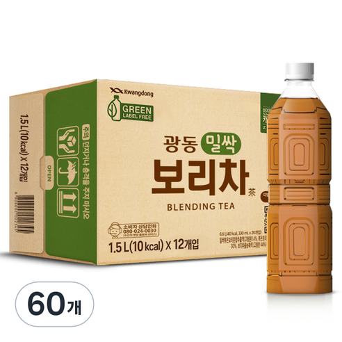광동 밀싹 보리차 음료 무라벨, 1.5L, 60개