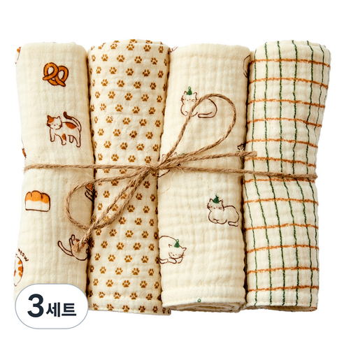 모던하우스 ON L 도톰한 4중지 살림 거즈행주 뚱냥이 4종 새트, 3세트