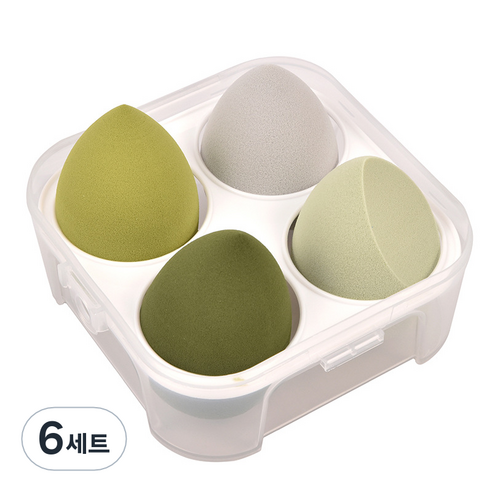 타이탄 뷰티 물방울 에그 똥퍼프 메이크업 스펀지 4종 + 케이스 세트, 그린, 6세트