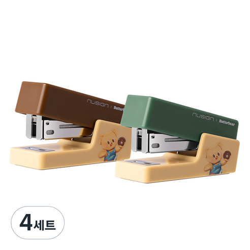 버터베어 미니 스테이플러 + 33호침 세트, 쿠키브라운(스테이플러), 4세트