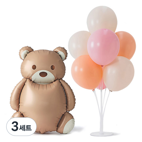 조이파티 곰돌이은박풍선 + 풍선스탠드 세트, 핑크(은박풍선), 3세트