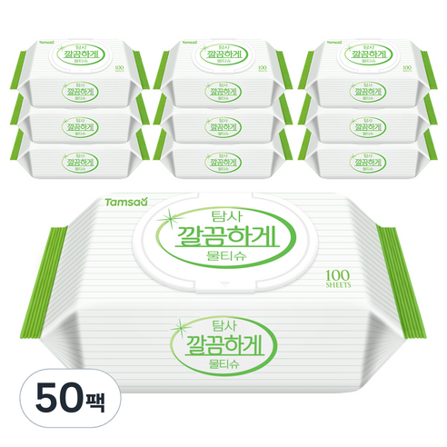 탐사 깔끔하게 다용도 물티슈 캡형 50평량, 100매, 50개