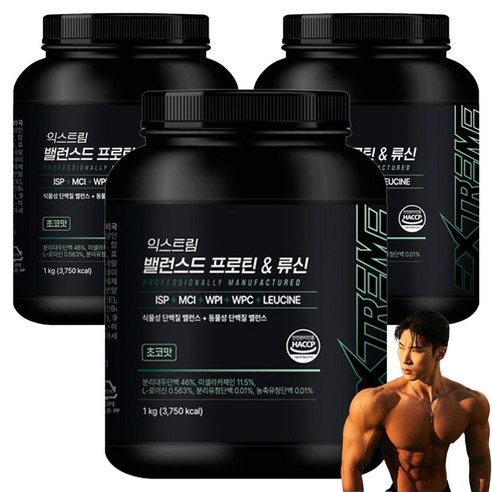 익스트림 밸런스드 프로틴 & 류신 초코맛 복합 파우더, 1kg, 3개