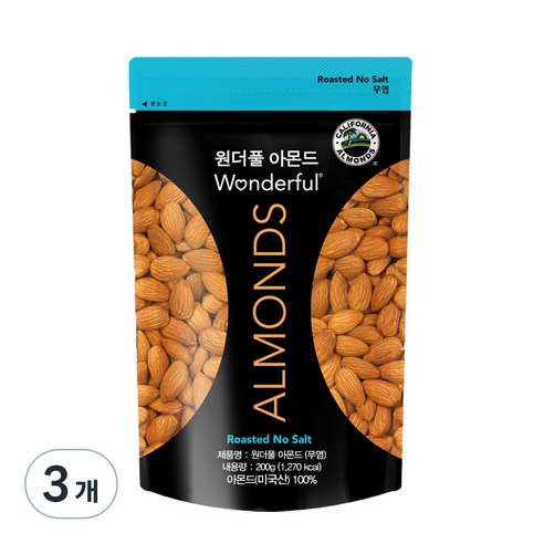 파라마운트팜스 원더풀 아몬드, 200g, 3개