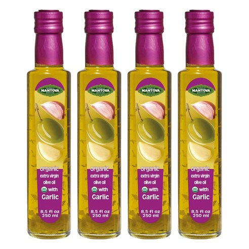 만토바 오가닉 엑스트라 버진 갈릭 올리브 오일, 250ml, 4개