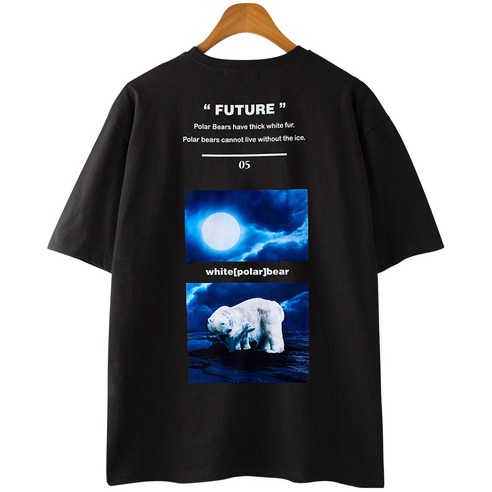 고스트리퍼블릭 남성용 화이트 폴라 프린팅 오버핏 반팔티셔츠 GT-3175
