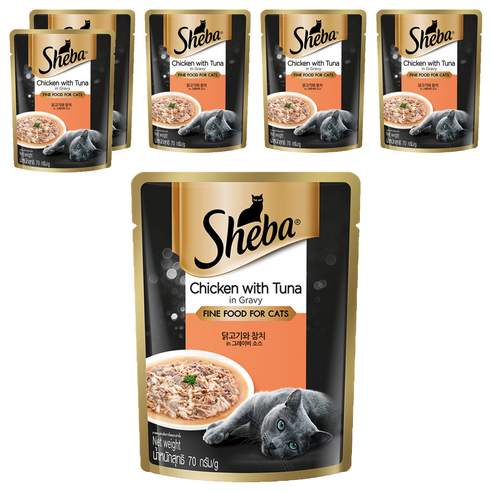 쉬바 어덜트 고양이 주식파우치, 닭+참치, 70g, 6개