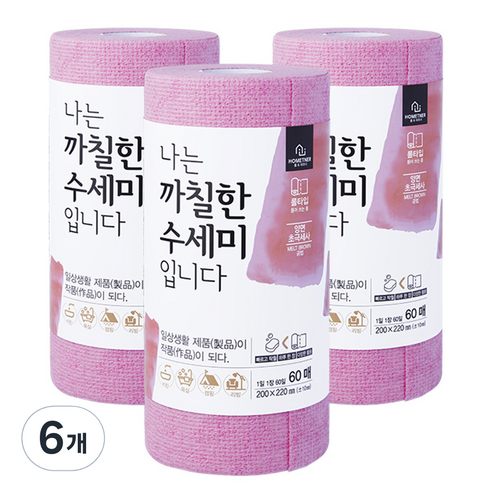 홈트너 나는 까칠한 수세미 입니다, 핑크, 60매입, 6개