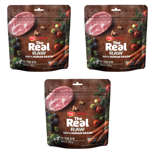 하림펫푸드 어덜트 강아지 더리얼 로우 건조사료, 돼지, 50g, 3개