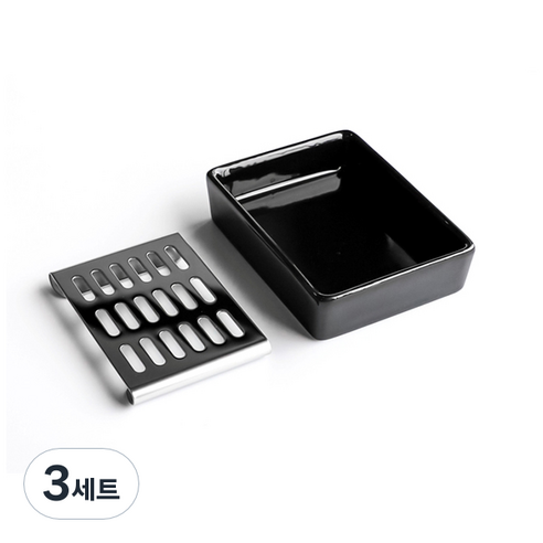 아토소 도자스텐 비누 받침대 디쉬 + 트레이 세트, 디쉬(흑자), 트레이(실버), 3세트