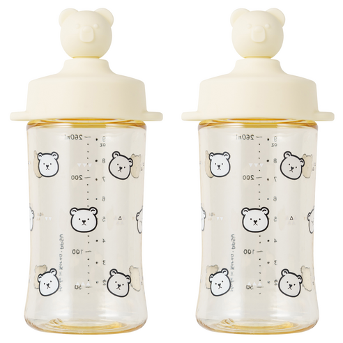 아키움 유아용 곰돌이 PPSU 빨대컵 260ml, 바닐라, 2개