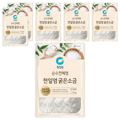 청정원 순수천혜염 천일염 굵은소금, 2.5kg, 6개