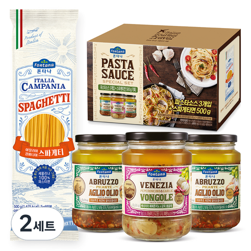 폰타나 알리오올리오 파스타 소스 430g x 2p + 봉골레 파스타 소스 430g + 스파게티 면 500g 세트, 2세트