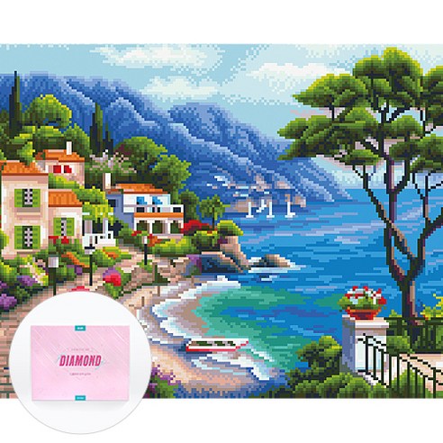 디클레어 액자 캔버스형 보석십자수 DIY 키트 40 x 50 cm, 1세트, 해안가 풍경