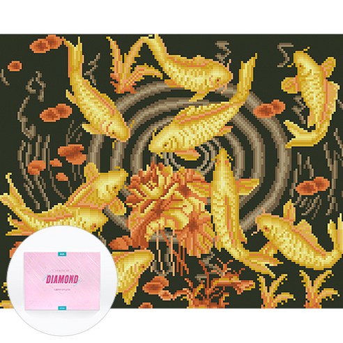 디클레어 액자 캔버스형 보석십자수 DIY 키트 40 x 50 cm, 황금잉어, 1세트