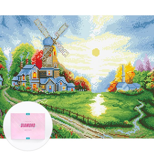 디클레어 액자 캔버스형 보석십자수 DIY 키트 40 x 50 cm, 1세트, 풍차마을